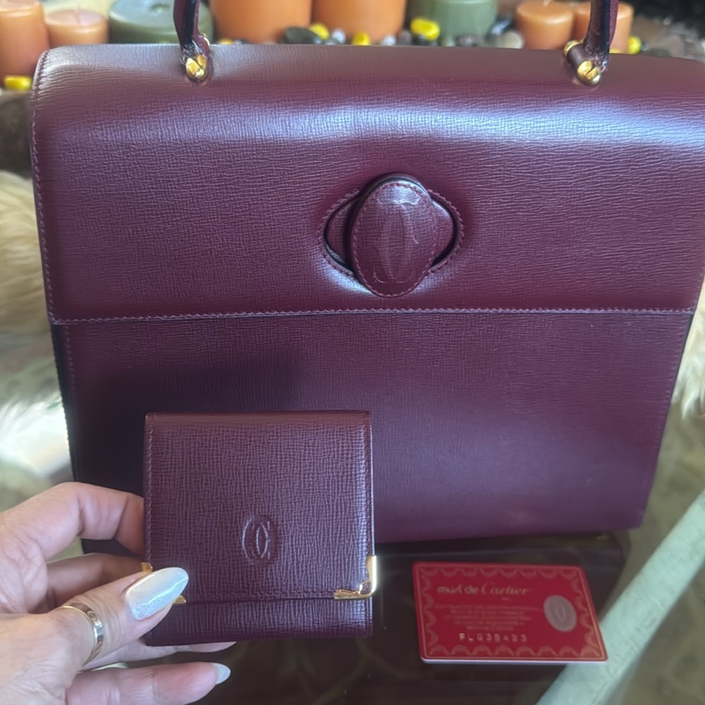 ❤️ VINTAGE CARTIER BORDEAUX TOP HANDLE BAG by: Cartier with Coin purse included